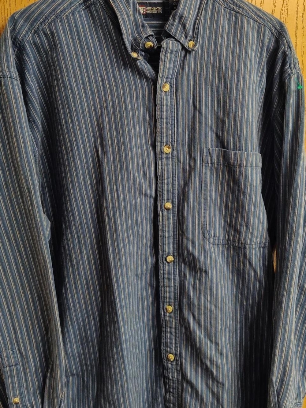 Faded Glory Navy Blue Multi-Stripe Button-Down Shirt